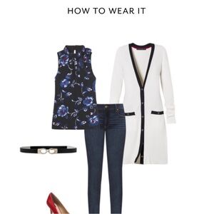 White House Black Market Long Ribbed Cardigan Sweater • White & Black • Size M